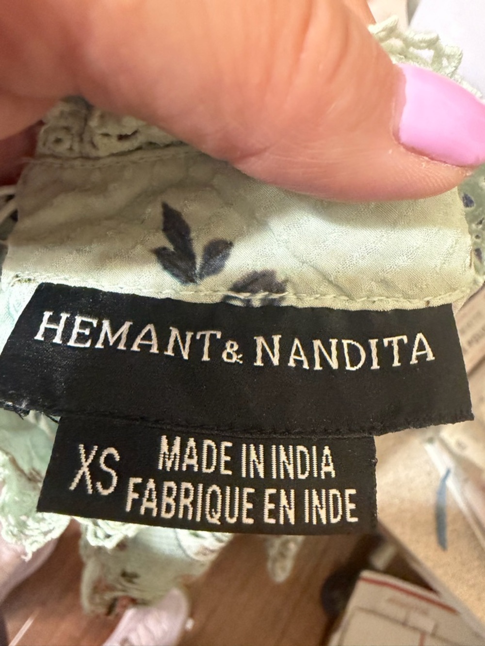 Hemant & Nandita Mint Floral Lace Trim Peplum Blouse Top - Picture 6 of 8